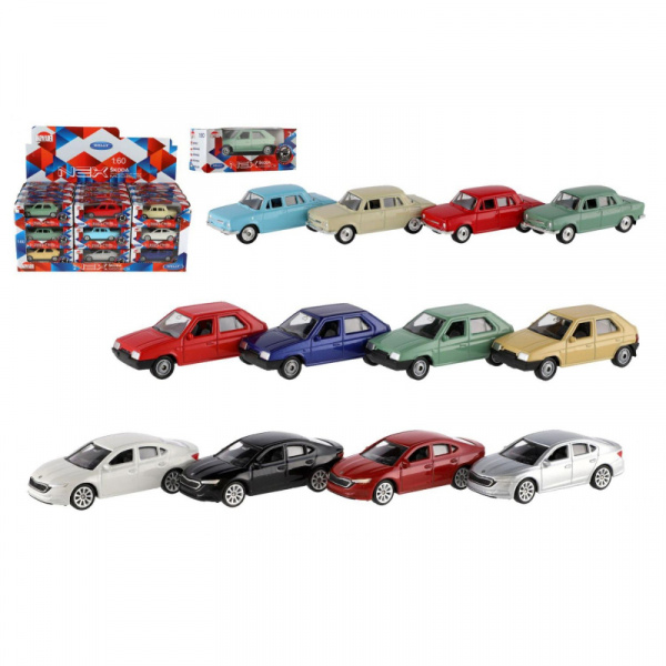 AUTO WELLY ŠKODA 1:60 KOV/PLAST VOĽNÝ CHOD 7cm KRABIČKA
