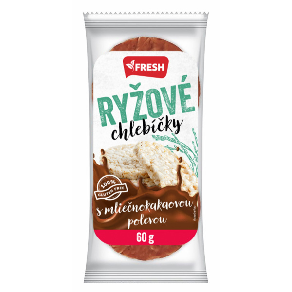 CHLEBÍK RYŽOVÝ POLOMÁČANÝ MLIEČNOKAKAOVÁ POLEVA 60g FRESH BEZLEP