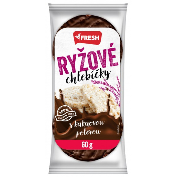 CHLEBÍK RYŽOVÝ POLOMÁČANÝ TMAVOKAKAOVÁ POLEVA 60g FRESH BEZLEP