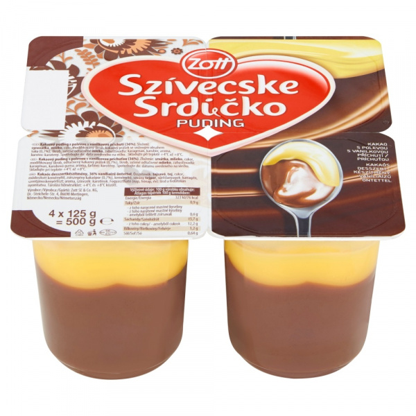DEZERT MLIEČNY PUDING ČOKOLÁDA-VANILKA 4x125g SRDIEČKO