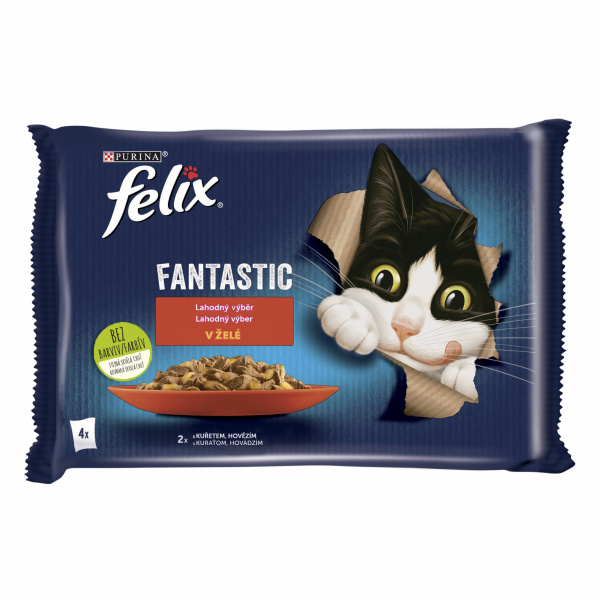 KAPSIČKA MAČKA FELIX FANTASTIC MULTIPACK HOVÄDZIE A KURA ŽELÉ 4x85g