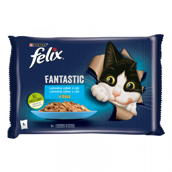 KAPSIČKA MAČKA FELIX FANTASTIC MULTIPACK LOSOS/PLATESA ŽELÉ 4x85g