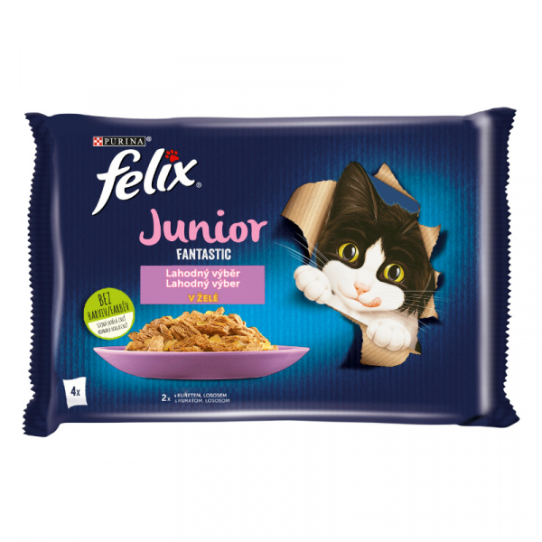 KAPSIČKA MAČKA FELIX JUNIOR MULTIPACK KURA/LOSOS ŽELÉ 4x85g