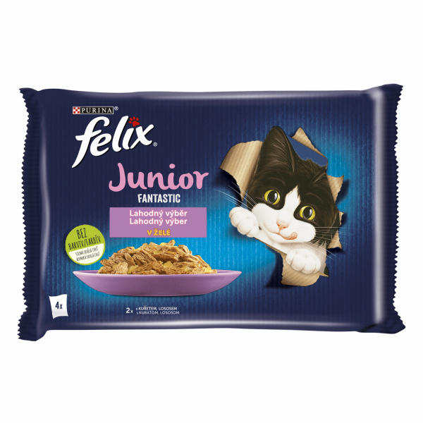 KAPSIČKA MAČKA FELIX JUNIOR MULTIPACK KURA/LOSOS ŽELÉ 4x85g