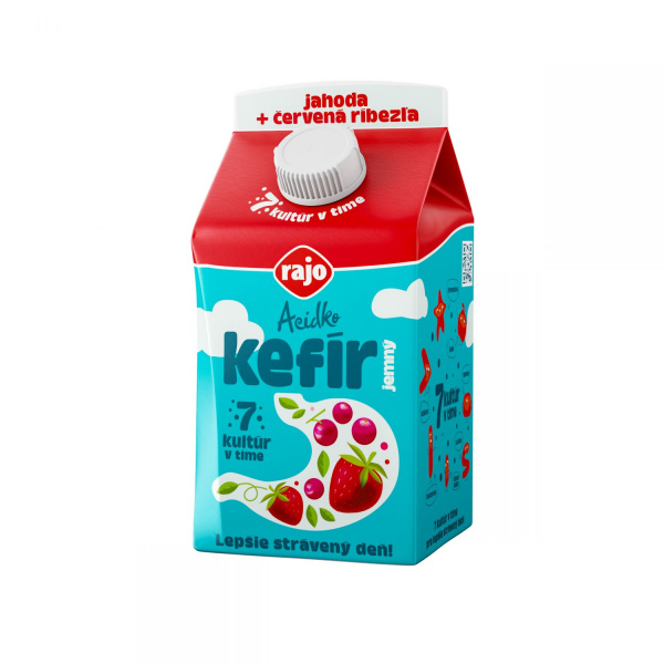 MLIEKO ACIDKO KEFÍR JEMNÝ JAHODA+ČERVENÁ RÍBEZĽA 450g RAJO