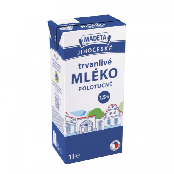 MLIEKO POLOTUČNÉ TRVANLIVÉ 1,5% 1l UHT JIHOČESKÉ MADETA