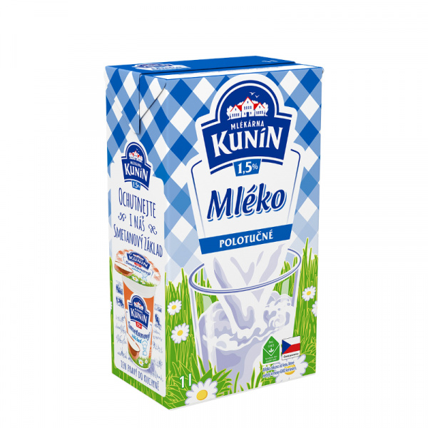 MLIEKO POLOTUČNÉ TRVANLIVÉ 1,5% 1l UHT KUNÍN LACTEL