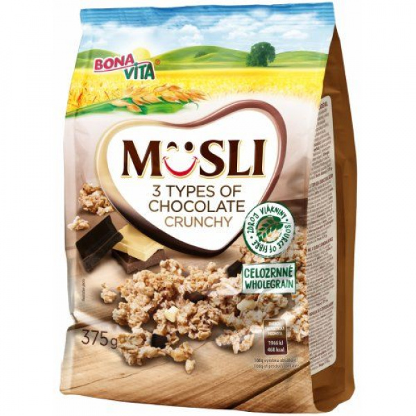 MUSLI ZAPEKANÉ 3 DRUHY ČOKOLÁDY 375g BONAVITA MUSLI ZAPEKANÉ 3 DRUHY ČOKOLÁDY 375g BONAVITA