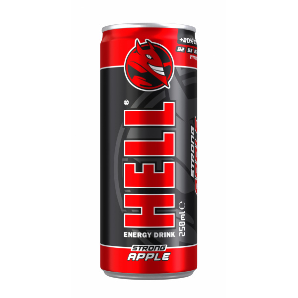 NÁPOJ ENERGETICKÝ HELL APPLE 0.25l +20% KOFFEÍNU PLECH VRATNÝ OBAL