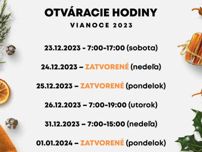 Otváracie hodiny na Vianoce 2023