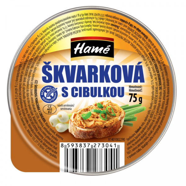 PAŠTÉTA ŠKVARKOVÁ NÁTIERKA S CIBUĽKOU 75g AL HAMÉ PAŠTÉTA ŠKVARKOVÁ NÁTIERKA S CIBUĽKOU 75g AL HAMÉ