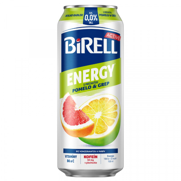 PIVO BIRELL 0.0% ENERGY POMELO&GREP S KOFEÍNOM 0.5l PLECH VRATNÝ OBAL