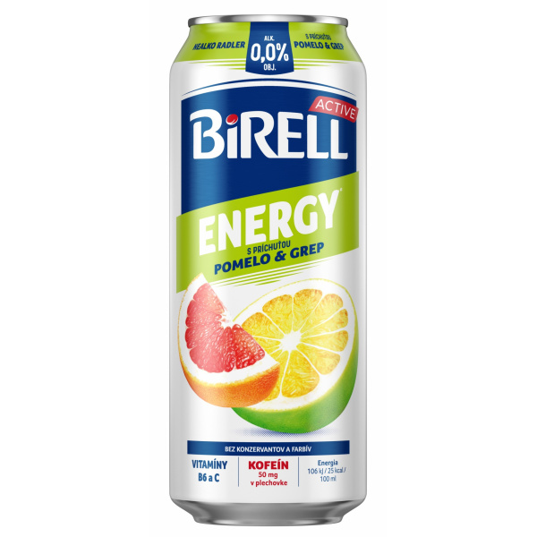 PIVO BIRELL 0.0% ENERGY POMELO&GREP S KOFEÍNOM 0.5l PLECH VRATNÝ OBAL