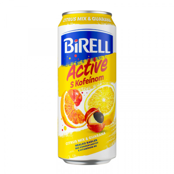 PIVO BIRELL ACTIVE NEALKO CITRUS MIX & GUARANA S KOFEÍNOM 0.5l PLECH VRATNÝ OBAL
