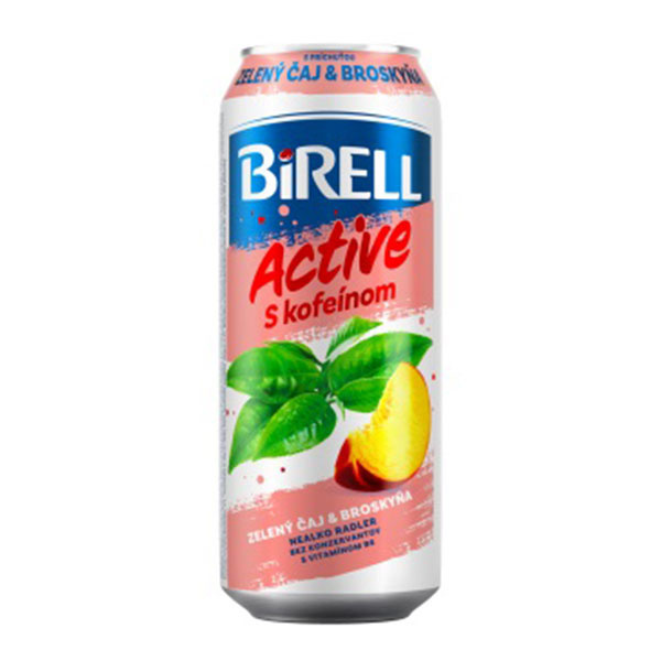 PIVO BIRELL ACTIVE NEALKO ZELENÝ ČAJ & BROSKYŇA S KOFEÍNOM 0.5l PLECH VRATNÝ OBAL