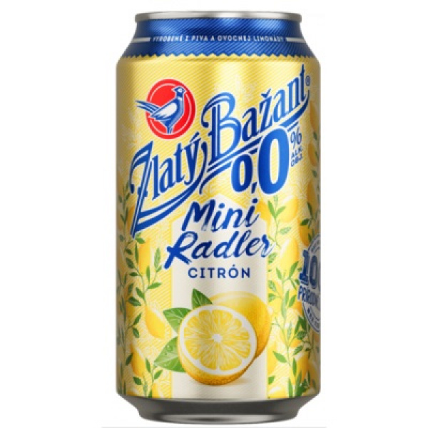 PIVO ZLATÝ BAŽANT MINI RADLER CITRÓN 0,0% 0.33l PLECH VRATNÝ OBAL PIVO ZLATÝ BAŽANT MINI RADLER CITRÓN 0,0% 0.33l PLECH VRATNÝ OBAL