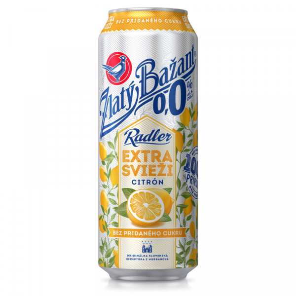 PIVO ZLATÝ BAŽANT RADLER 0,0% EXTRA SVIEŽI CITRÓN 0.5l PLECH VRATNÝ OBAL