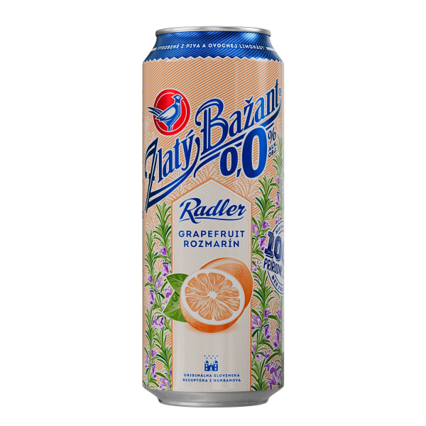 PIVO ZLATÝ BAŽANT RADLER 0,0% GREP ROZMARÍN 0.5l PLECH VRATNÝ OBAL 
