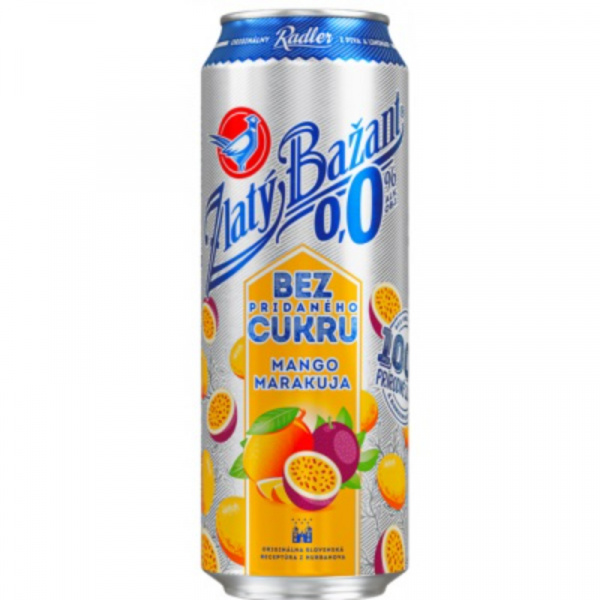 PIVO ZLATÝ BAŽANT RADLER 0,0% MANGO MARAKUJA BEZ CUKRU 0.5l PLECH VRATNÝ OBAL