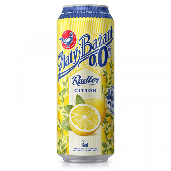 PIVO ZLATÝ BAŽANT RADLER CITRÓN 0,0% 0.5l PLECH VRATNÝ OBAL