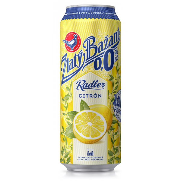 PIVO ZLATÝ BAŽANT RADLER CITRÓN 0,0% 0.5l PLECH VRATNÝ OBAL