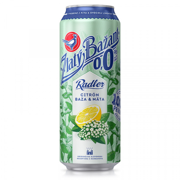 PIVO ZLATÝ BAŽANT RADLER CITRÓN-BAZA-MÄTA 0,0% 0.5l PLECH VRATNÝ OBAL