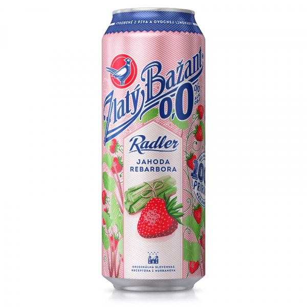 PIVO ZLATÝ BAŽANT RADLER JAHODA REBARBORA 0,0% 0.5l PLECH VRATNÝ OBAL