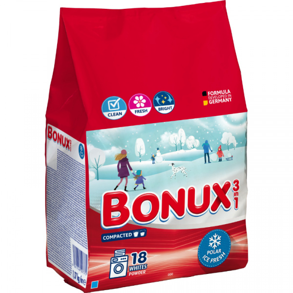 PRÁŠOK PRACÍ BONUX WHITE POLAR ICE FRESH 1.17kg 18PD
