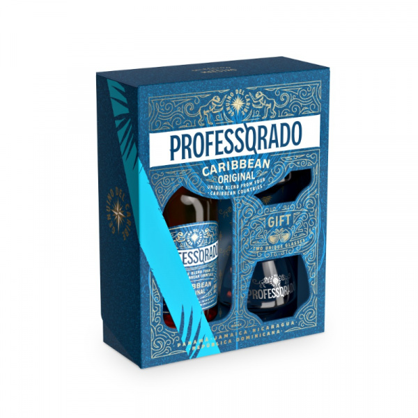 RUM PROFESSORADO CARIBBEAN 38% 0.5l + 2x POHÁR DARČEKOVÉ 