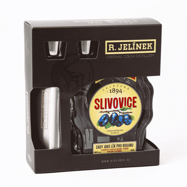SLIVOVICA 45% 0.5l BUDÍK + 2 POHÁRE + BUTYLKA DARČEKOVÉ BALENIE JELÍNEK SLIVOVICA 45% 0.5l BUDÍK + 2 POHÁRE + BUTYLKA DARČEKOVÉ BALENIE JELÍNEK
