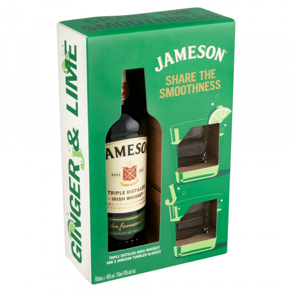 WHISKY JAMESON IRISH 40% 0.7l + 2 POHÁRE DARČEKOVÉ BALENIE